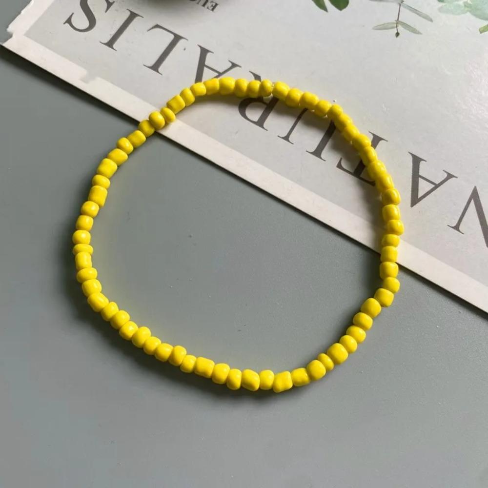 1PCS Women's Anklet: Colourful Fashion Girl Tiny Seed Bead Foot Bracelet In Yellow, Pink and Blue – Summer Bohemian Anklet Gift Jewellery