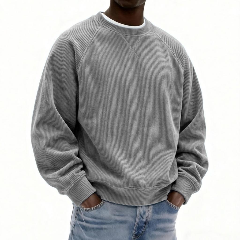 Felpa girocollo da uomo in velluto a coste autunno/inverno, vestibilità ampia, pullover vintage casual a maniche lunghe, abbigliamento streetwear alla moda per tutti i giorni.