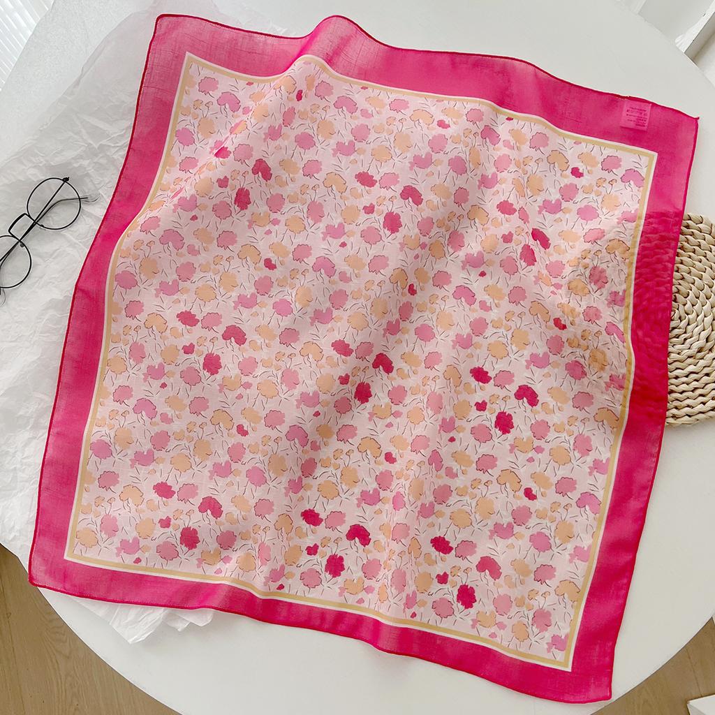 Spring And Summer Korean Literary And Artistic Versatile Cotton And Linen Small Square Scarf Silk Scarf Women'S Fashion Temperament Scarf Headband