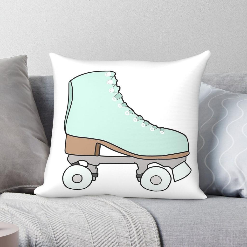Pastel Blue Roller Skates Square Pillowcase Polyester Linen Velvet Pattern Zip Decorative Home Cushion Cover