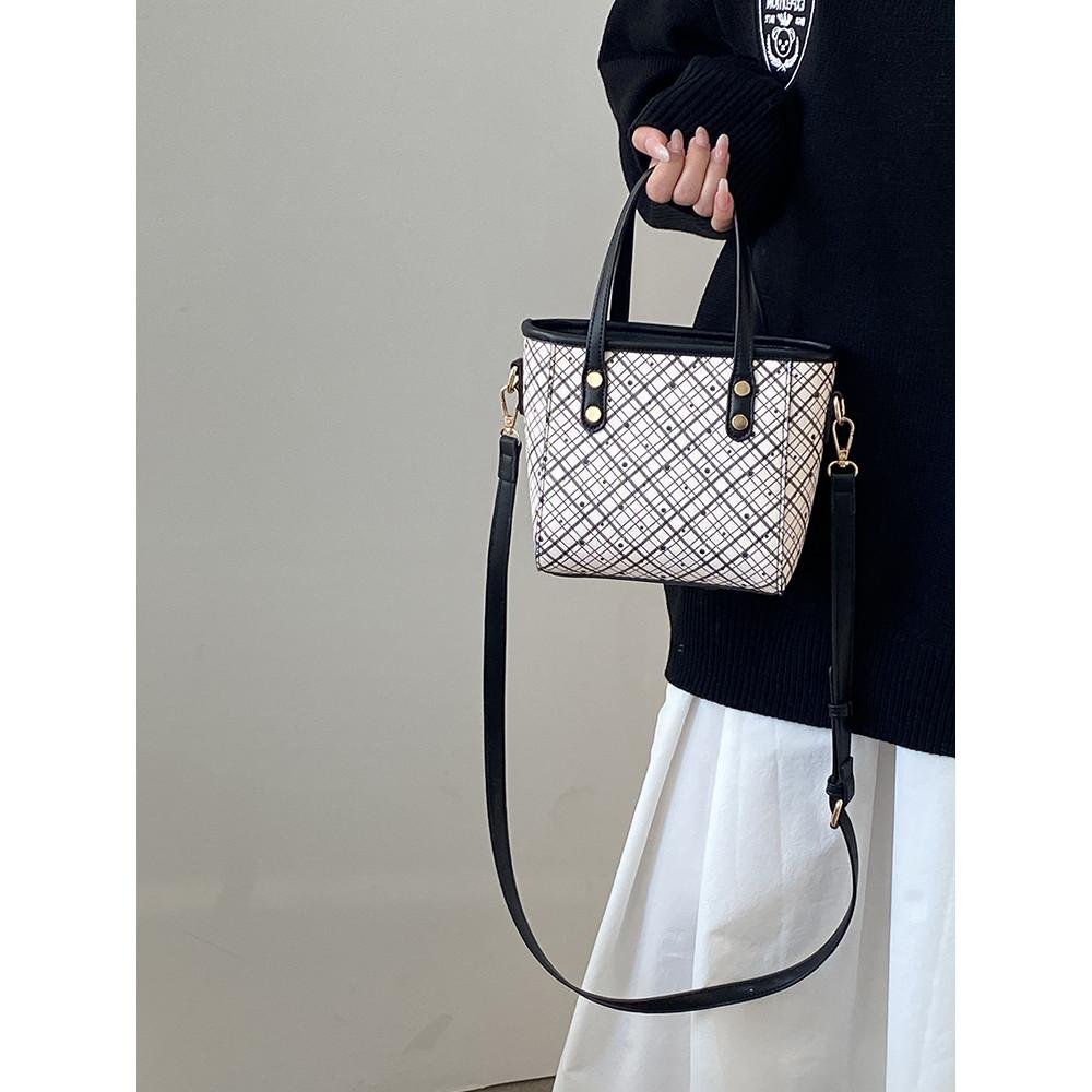 IELGY Female Bag Vegetable Basket Portable Plaid All-Match One-Shoulder Cross-Body Bag