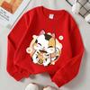Kids Crewneck Long Sleeve Sweatshirt,Cartoon Lucky Cat Graphic Print