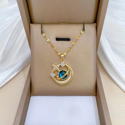 Hvězda Měsíc Hvězdná Obloha Světelný Luxusní Temperament Nádherný Plně Diamantový Náhrdelník Ženský Univerzální Řetízek na Klíční Kost Řetízek z Titanové Oceli