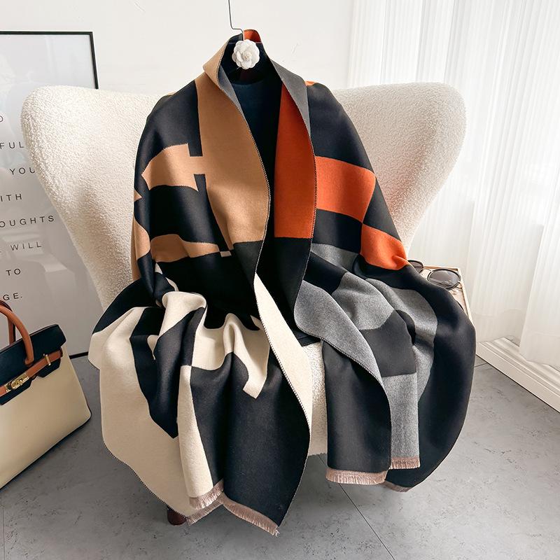 

24 autumn and winter splicing scarf women s fashion warm versatile imitation cashmere scarf thickened high-end shawl 196
