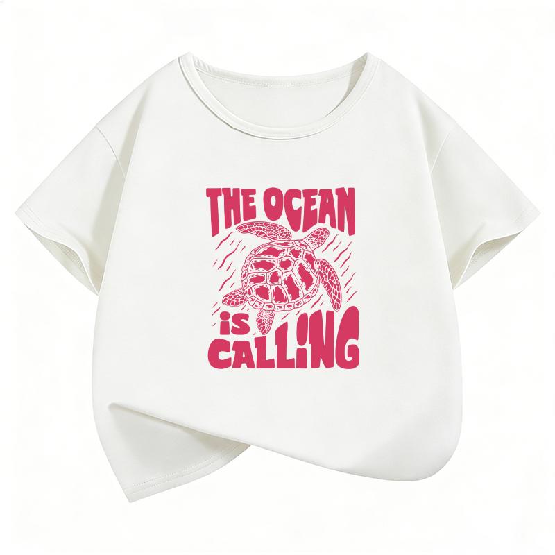 The Ocean Is Calling Sea Turtle Graphic Design T Shirts Manga Kids Children's T-shirt Boys Girls Summer Spring Casual Top Tee