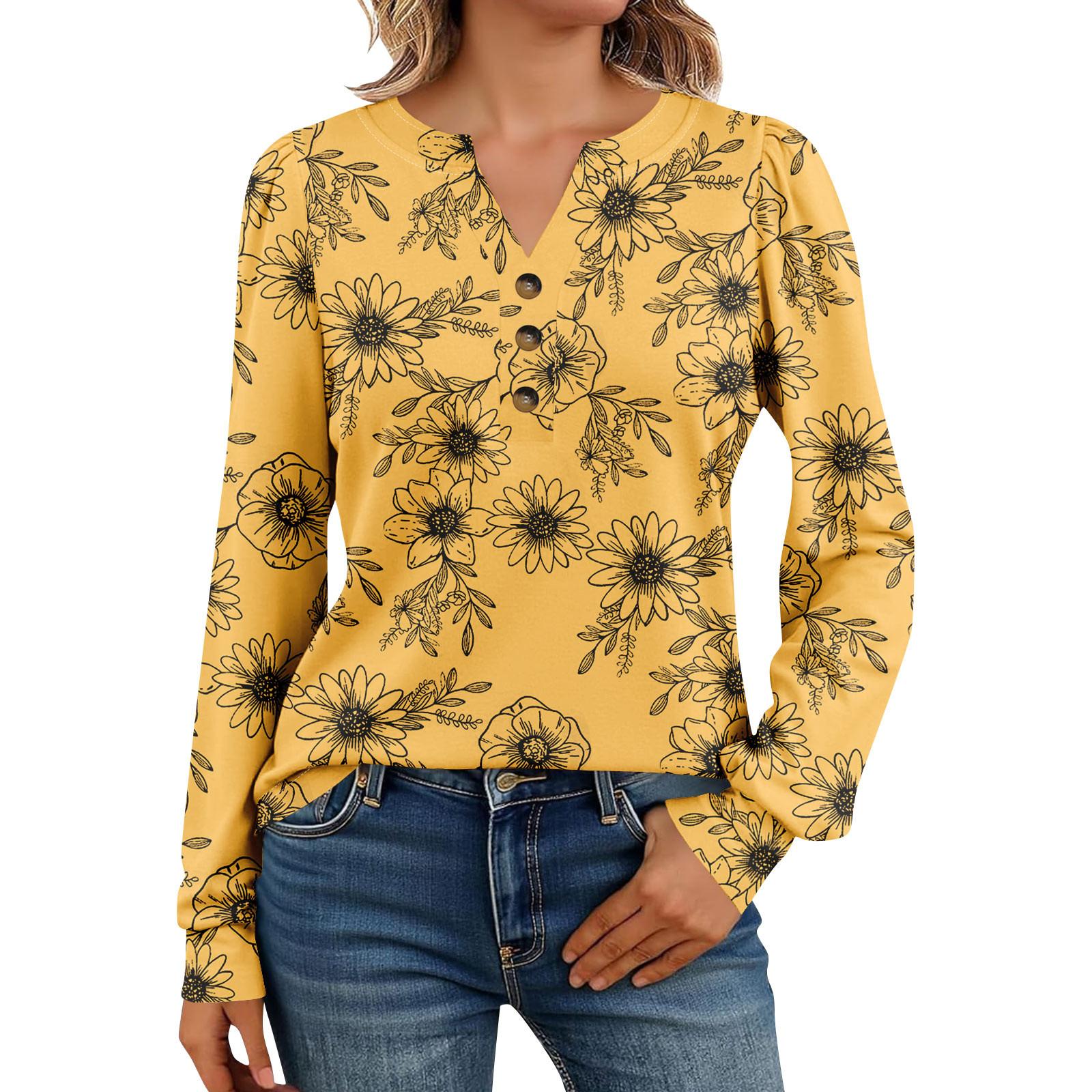 

Женские рубашки с длинным рукавом Хенли Повседневные топы Модные блузки Милые футболки XL жёлтый