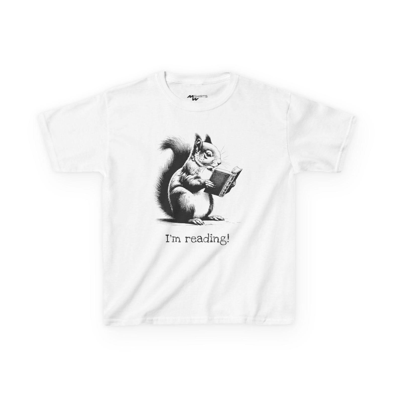 Reading Squirrel Kids Tee: Vintage Book Lover T-Shirt S