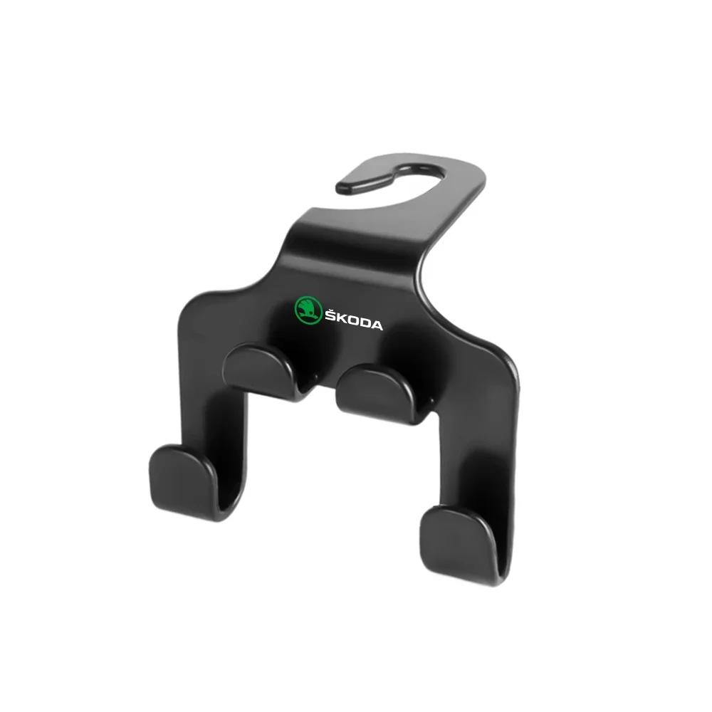 HLLQ9 Double Head Hooks Car Rear Seat Headrest Hanger Hook For Skoda Fabia Superb Yeti Mk3 A4 A6 A7 Octavia 3 Kodiaq Rapid Accessories