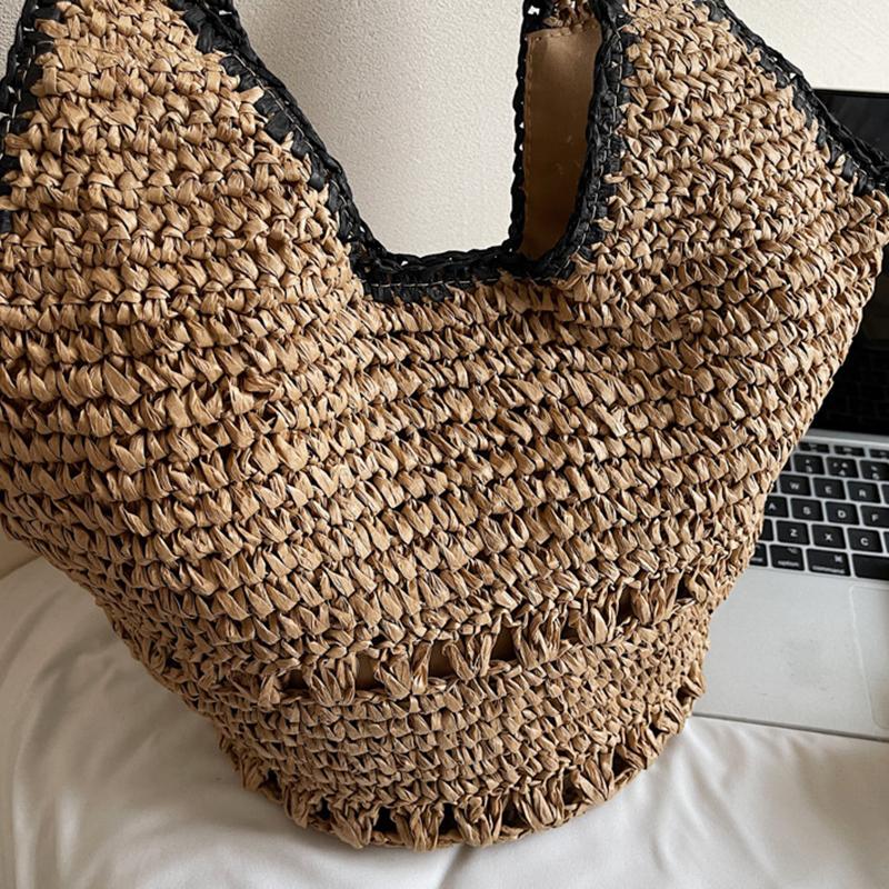 Straw Tote Bag Large Capacity Straw Bag For Women Woven Fashion Handmade Boho Shoulder Bag High-end Seaside Vacation Beach Bag