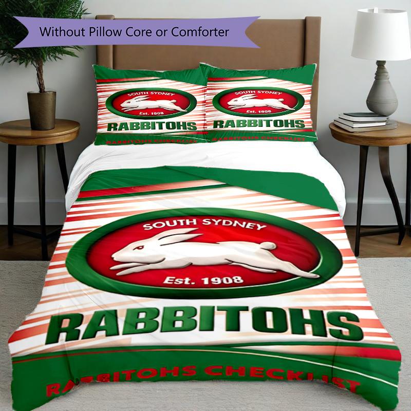 3-teiliges Bettbezug-Set (1 * Bettbezug + 2 * Kissenbezug, ohne Kern), South Sydney Rabbitohs Druck Bettwäsche Set, Schlafzimmer Dekor, Ganzjahres, Geburtstagsgeschenk
