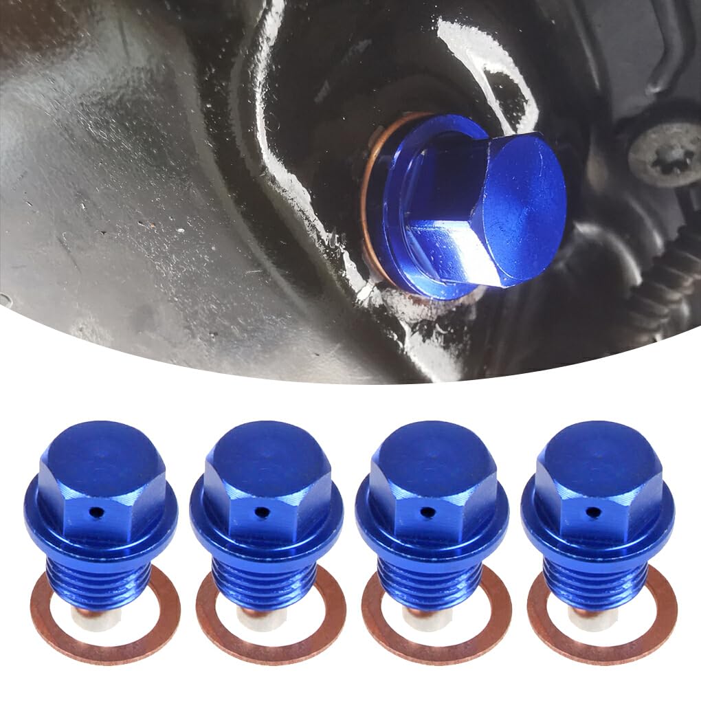 EDHUUJSI Best Engine Protection Magnetic Drain Plug Easy Install High Performance Engine Drain Nut Bolt, Golden, M12*1.25, 4pcs
