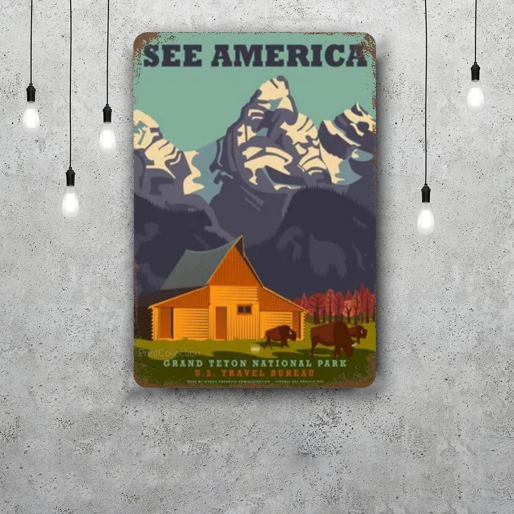grand teton national park Funny Bar Metal Sign Retro Plaque Vintage Sign Alcohol Drinker Pub Club Kitchen Wall Decoration