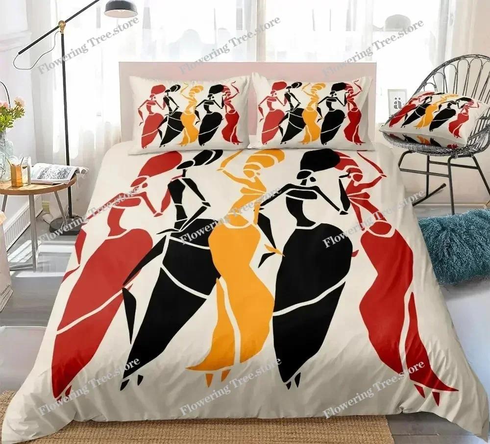 African Woman King Queen Duvet Cover Retro Exotic Tribal Black Girl Pattern Bedding Set Africa Polyester Quilt Cover Pillowcase0