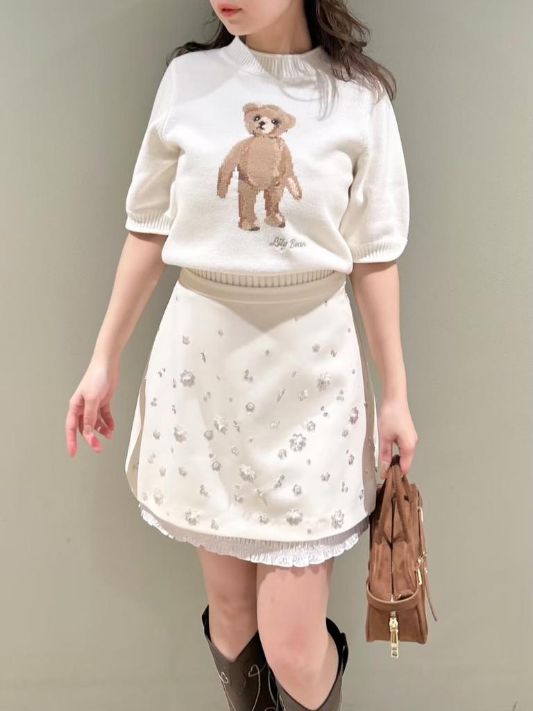 Lily Brown Flower Jewel Mini Skirt LWFS251801IVR0