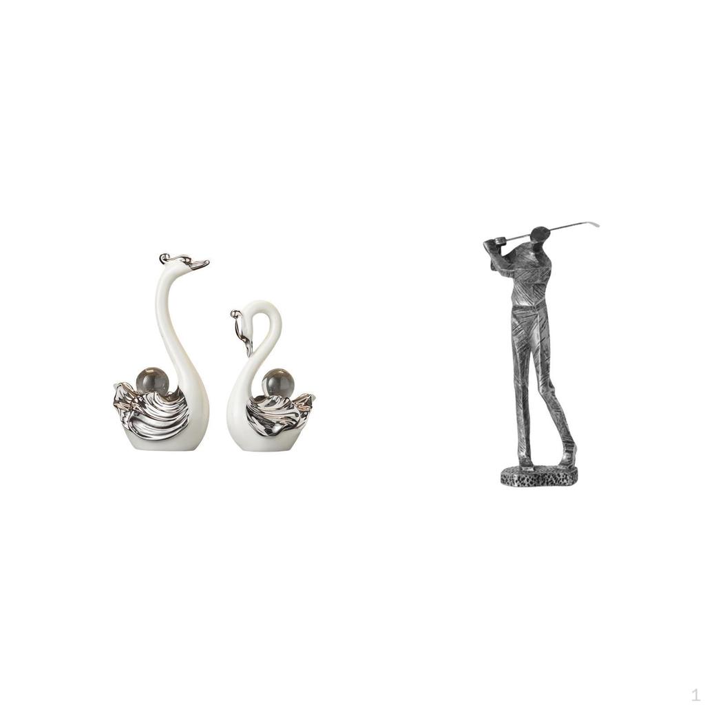 Porcelain Swan And Golfer Figurine Collection Elegant Animal Sports Sculpture Ornament for