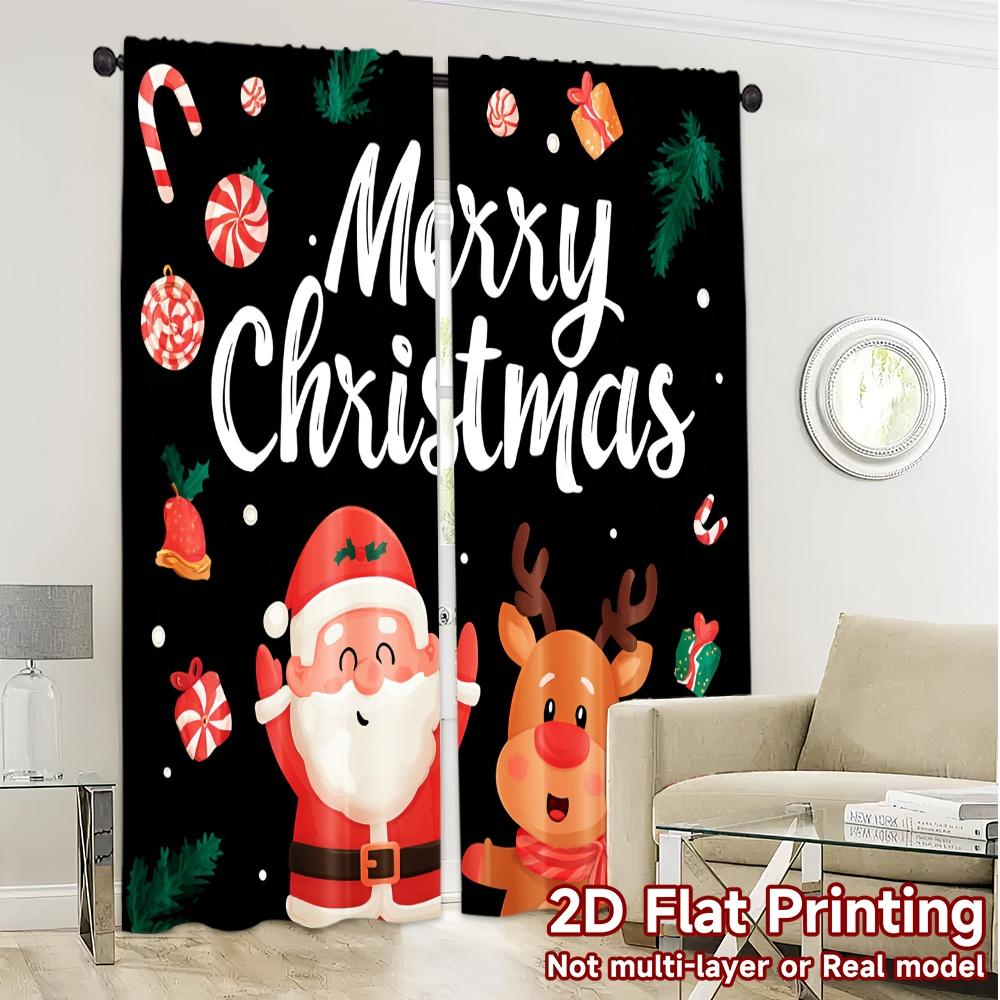 2D Flat Printing  JIT 2pcs   Curtains (Without Rod) Festive Cheer(3) Chic Curtains&Drapes Durable 100% Polyester Fabric Curtains