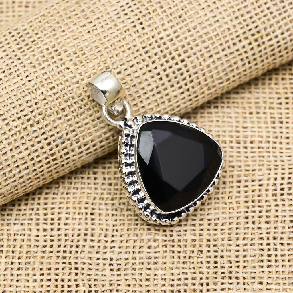 Black Spinel Gemstone Handmade 925 Sterling Silver Jewelry Memorial Pendant For Halloween Gift