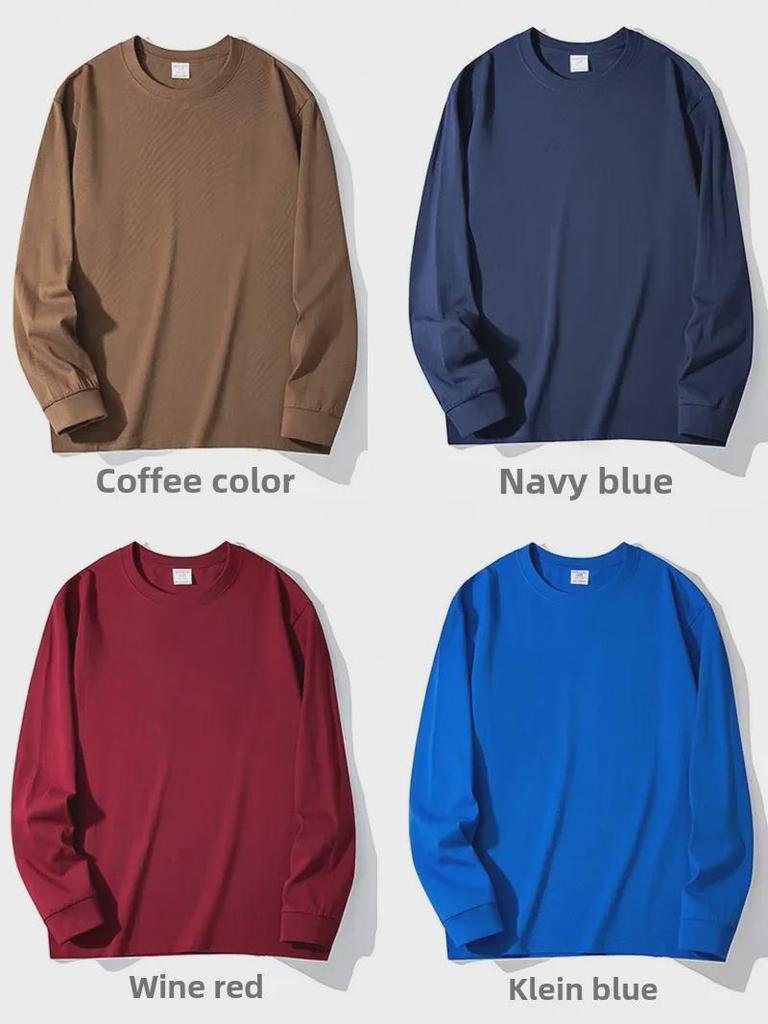 Schweres 500g Langarm-T-Shirt aus reiner Baumwolle für Herren, Braun – Perfekt für Paare im Frühling und Herbst