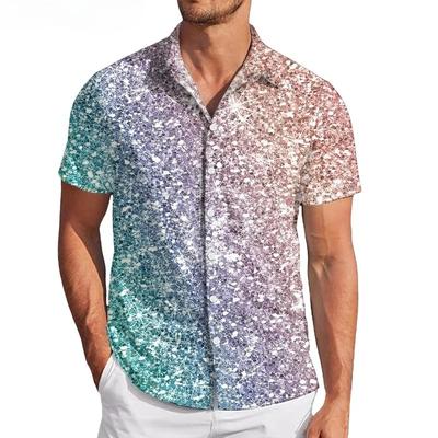 Classic Casual Shirts 3D Printed Sparkle Rainbow Beach Shirt Men Summer Summer Short-Sleeve Harajuku Plus Size Women Blouses