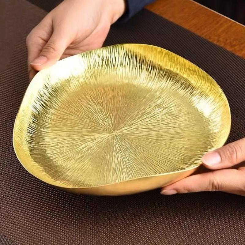 Lotus Leaf Flower Texture Shape Brass Coffee Cup Tray,Retro Teacup Saucer Home Cheese Food Plate,Snack Disc Table Decoration