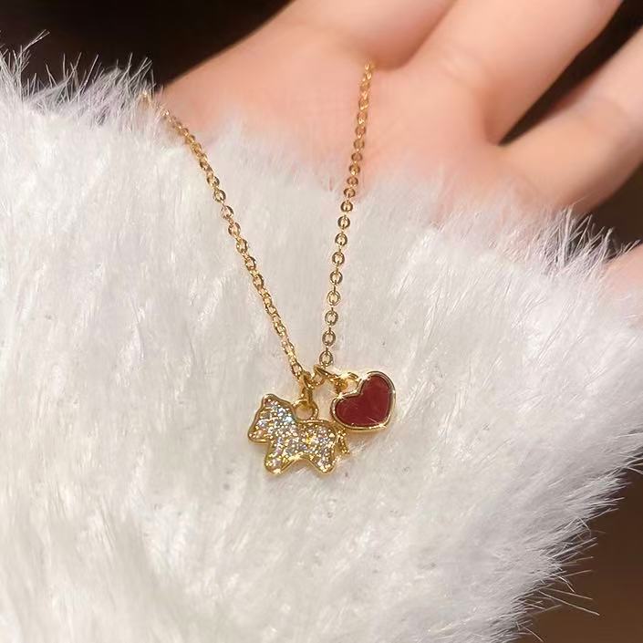 Zircon puppy love necklace casual simple commuting versatile collarbone chain light luxury neck chain