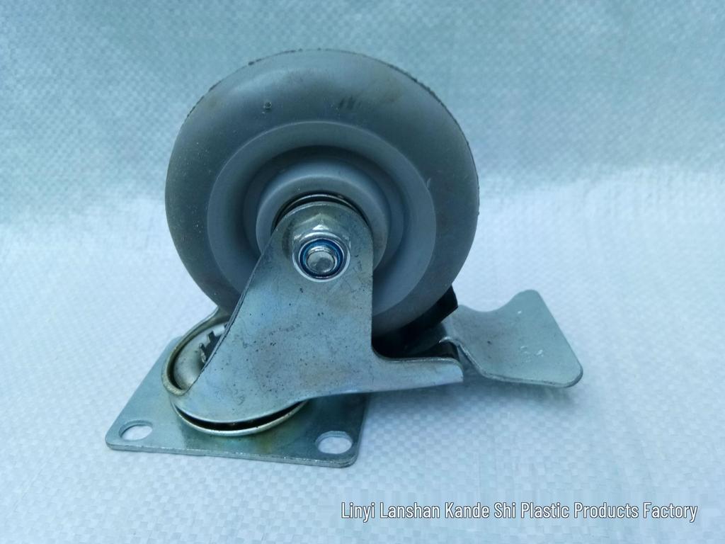 4-inch Medium-Duty Gray TPR Rubber Wheel with Double Bearing Plate Brake