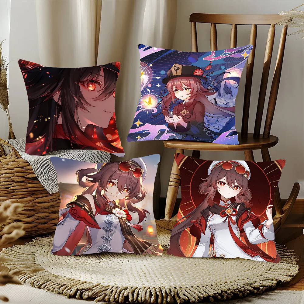 Hu Tao Genshin Impact Game Pillow Case Square Pillow Bedroom Sofa Leisure Comfort Cushion Car Home Decoration