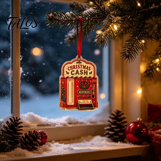 Acrylic Hanging Decorations for Tree 2D Christmas Cash Holder Ornament, Gift Card Fun Accessories Xmas Decor, Reusable Pocket Keepsake Holiday