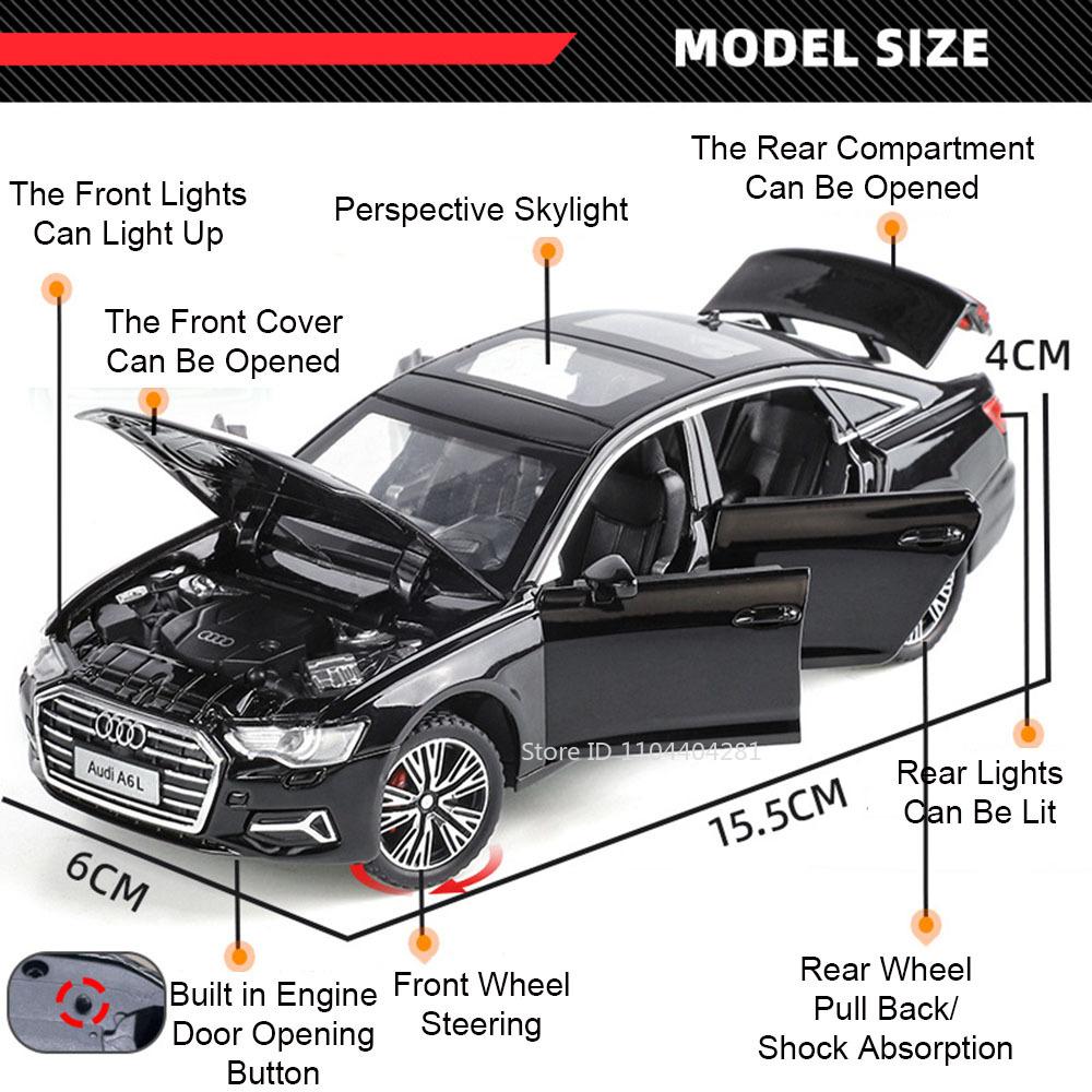 1:32 A6l S400l Legierungsmodell Spielzeug Diecast Auto Vorderradlenkung Türen öffnen Sound Licht Rückzugfahrzeug Heimdekoration Geschenk