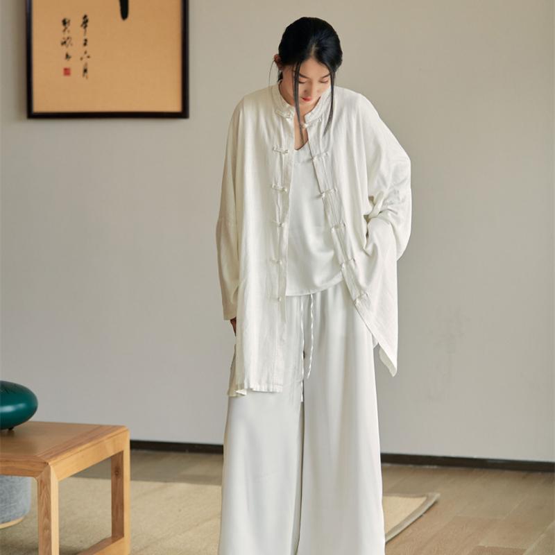 Jarní a podzimní bavlněná a lněná dámská měkká a elegantní zenová čínská čajová košile dámský kardigan proti slunci