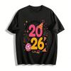 Happy New Year 2026 Party Print Casual Top Pure Cotton T-shirt