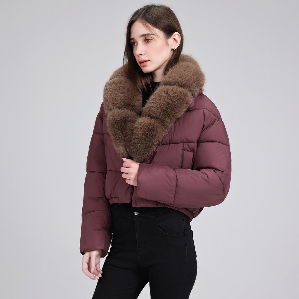 Maillard style big fur collar short cotton-padded clothes women's winter thickened warm waist cotton-padded jacket winter cotton-padded clothes