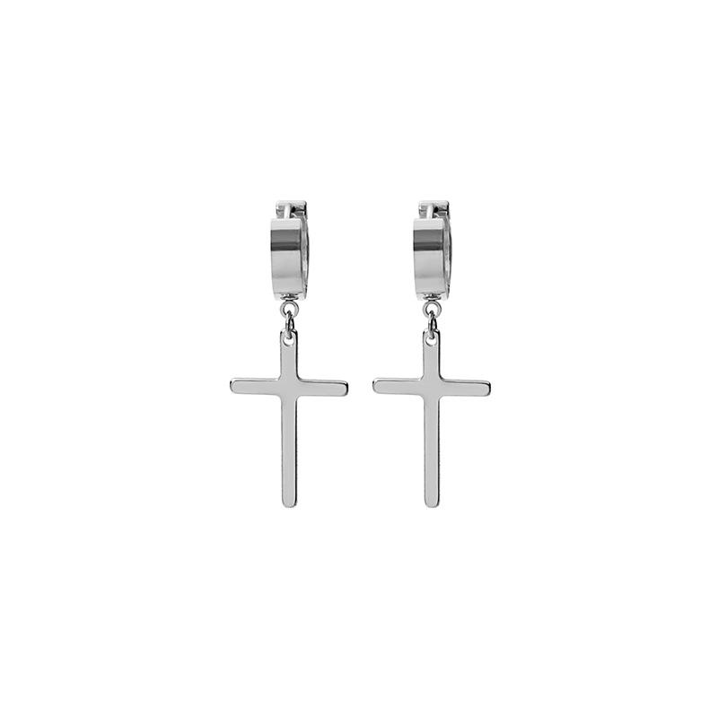 Korean Stainless Steel Cross Clip-On Earrings - Unisex, No Piercing Needed