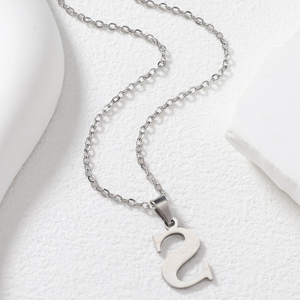 Polished Stainless Steel Alphabet Necklace - Women's Daily Wear Clavicle Chain