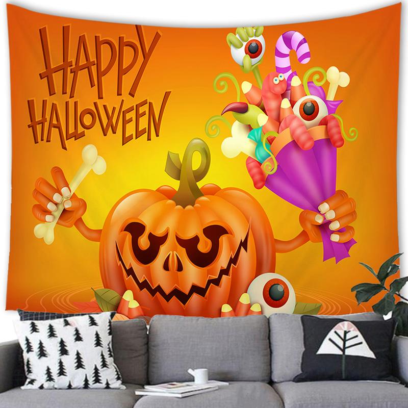 Home Decor Halloween Tapestry Bat Pumpkin Happy   Wall Hanging Party  Backdrop Tapiz