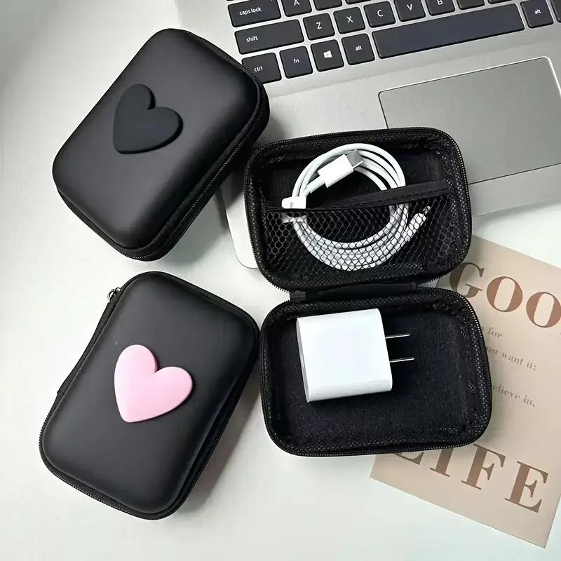 Cute Love Style EVA Storage Bag Anti-Drop Headphone Case Portable Zipper Pouch for Earphones USB Data Cable