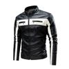 Spring and autumn recreational locomotive splicing leather jacket men's stand-up collar retro thermal leather jacket