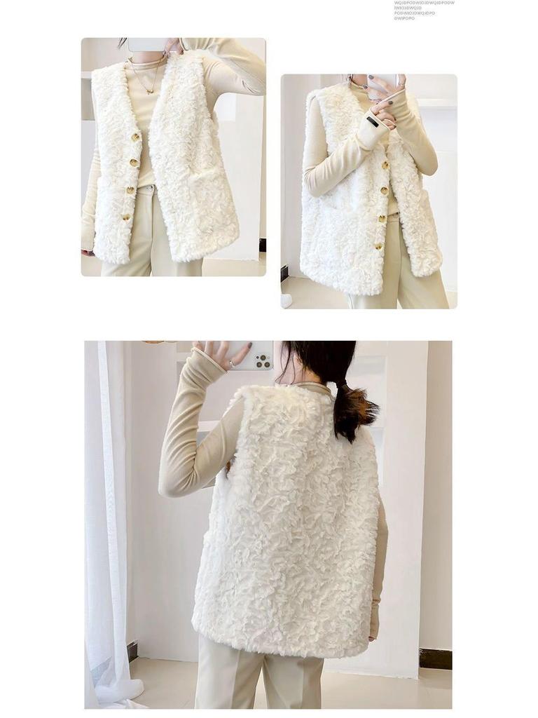 Damväst i kort lamull 2025 - Ny förtjockad plyschärmlös jacka för höst/vinter