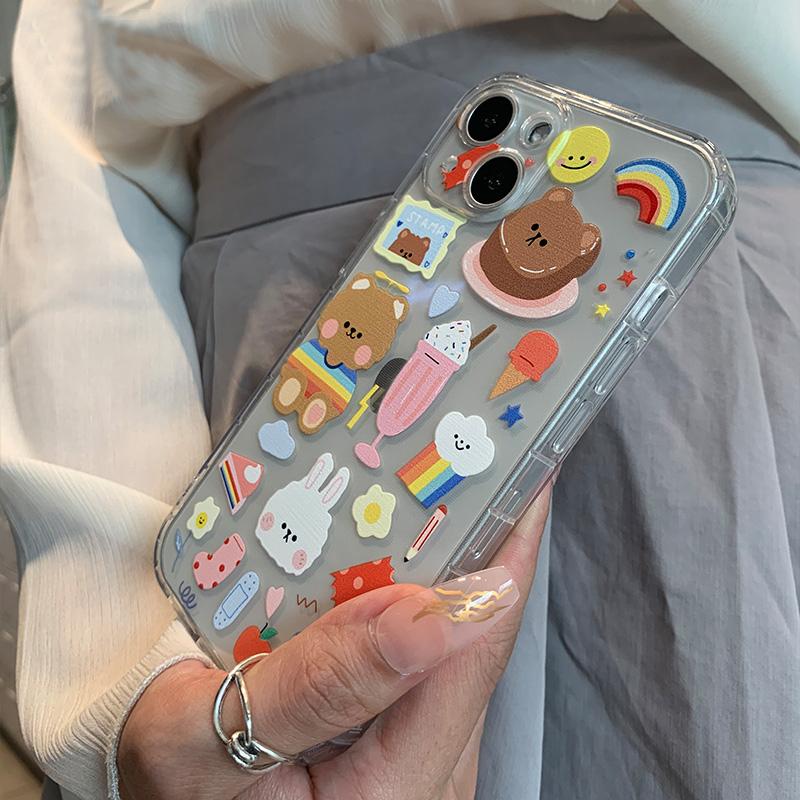 Shockproof Cute Rabbit Bear Phone Case For Iphone 13 12 11 Pro X Xs Max Xr Clear Cartoon Cover For Iphone 7 8 Plus Soft Tpu Case