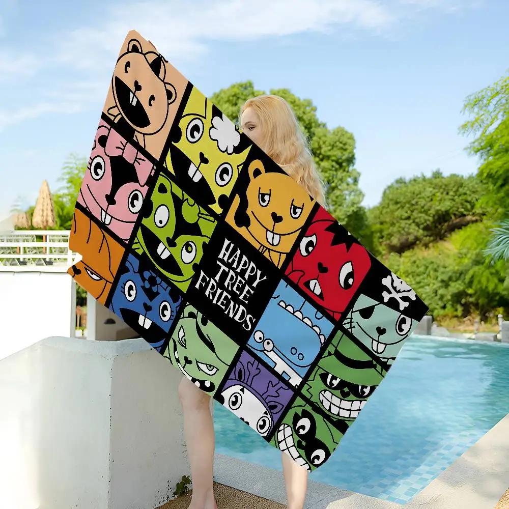 Happy Tree Friends Cartoon Bath Towel Microfiber Soft Water Absorbing Breathable For Girl Kids Decorative Cartoon Beach Towel