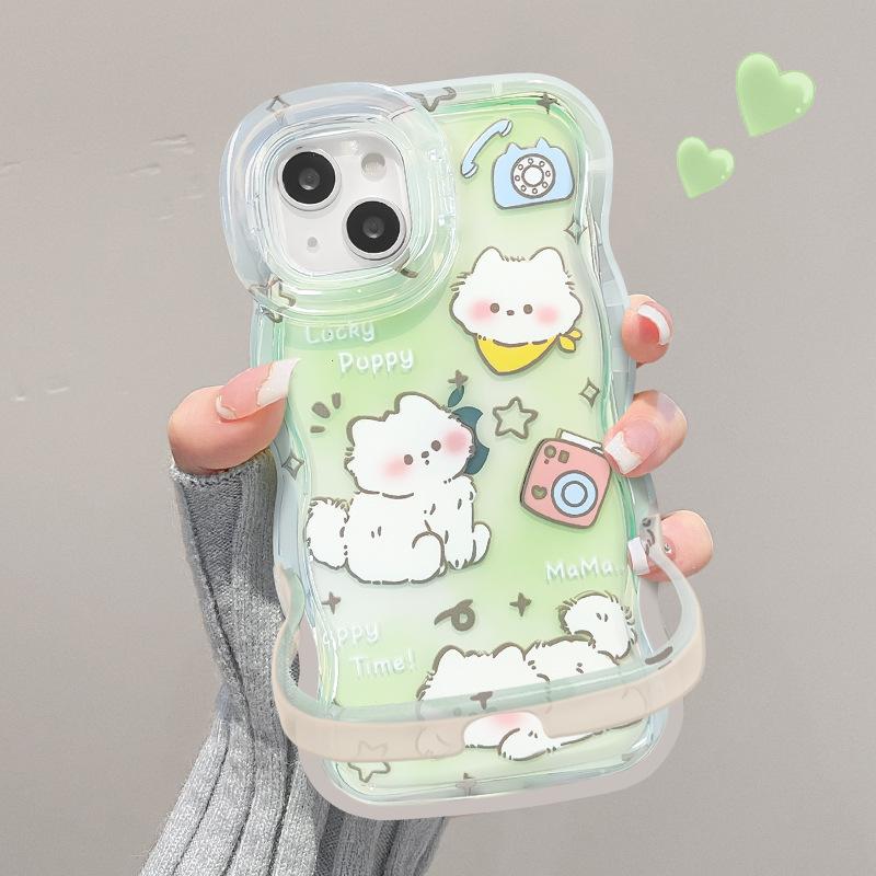 Cute Cat and Dog Are Suitable for Apple 16promax Mobile Phone Case 13 Transparent Silicone 15 Invisible Double Bracket 14 New Women's Models