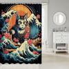 Cartoon Katze Duschvorhang, Japanische Ukiyo Malerei Wellen Sonnenaufgang Badezimmer Vorhang Kinder Jugendliche Frauen Raumdekor, Ozean Wasserdicht