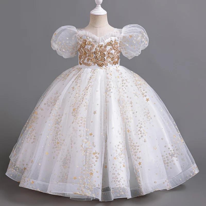 Kids Dress Girls Wedding Mesh Long Girl Dress Elegant Princess Party Pageant Formal Gown Teen Children