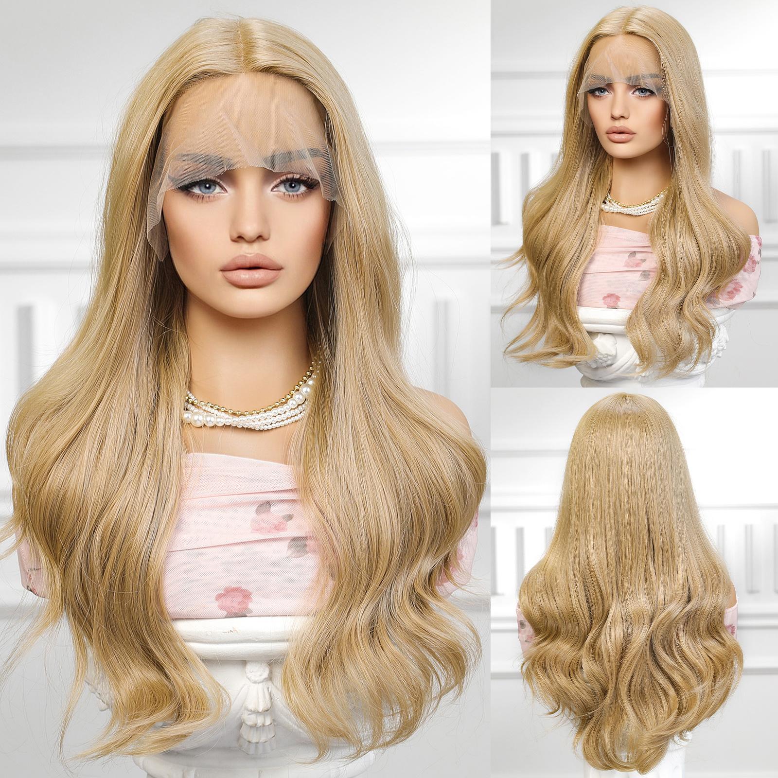 

ALAN EATON Синтетический парик шнурка Коричневый Ombre Светлый парик фронта шнурка Длинные волнистые с темными корнями Парики для женщин Повседневный косплей Бесклеевой