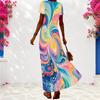 Women Plus Size V Neck Short Sleeve Gradient Printed Maxi Dress