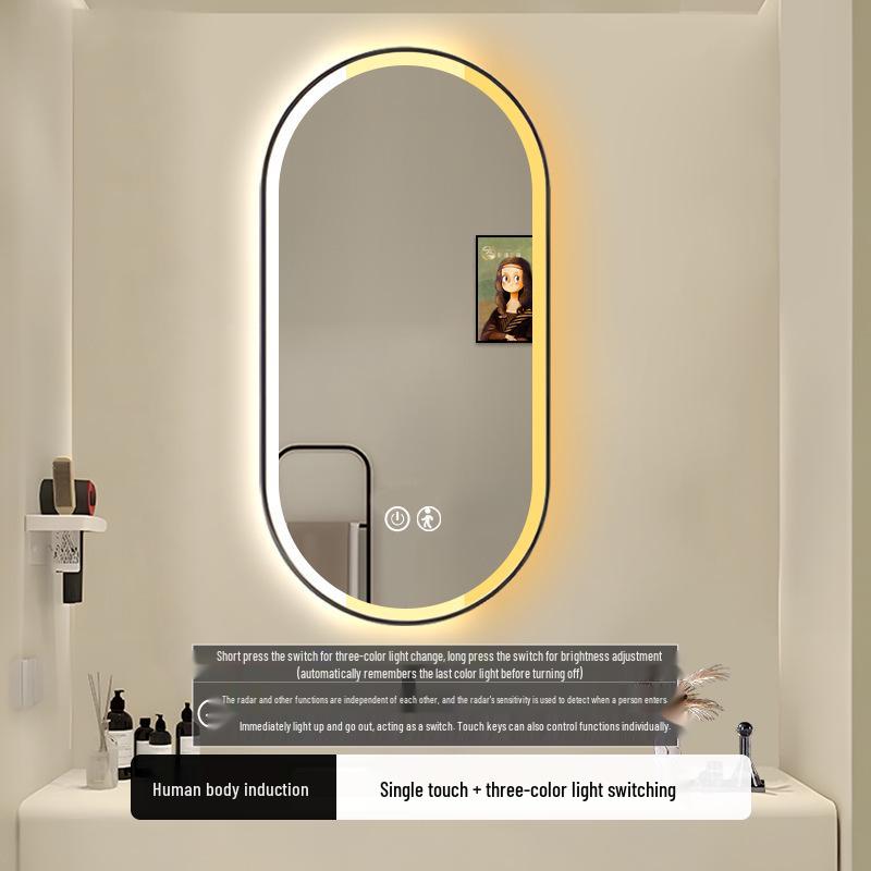Oval LED Illuminated Aluminum Bathroom Mirror with Smart Makeup Features