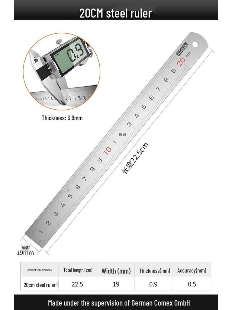 30cm Thickened Stainless Steel Ruler - High Precision 50cm Scale