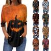 Women's Halloween Floral Print Three-Quarter Sleeve Neck T-Shirt