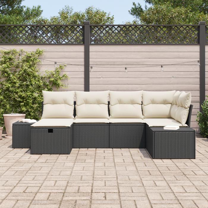 VidaXL Ensemble de 6 pièces de canapé de jardin avec coussins en poly rattan noir 3359376