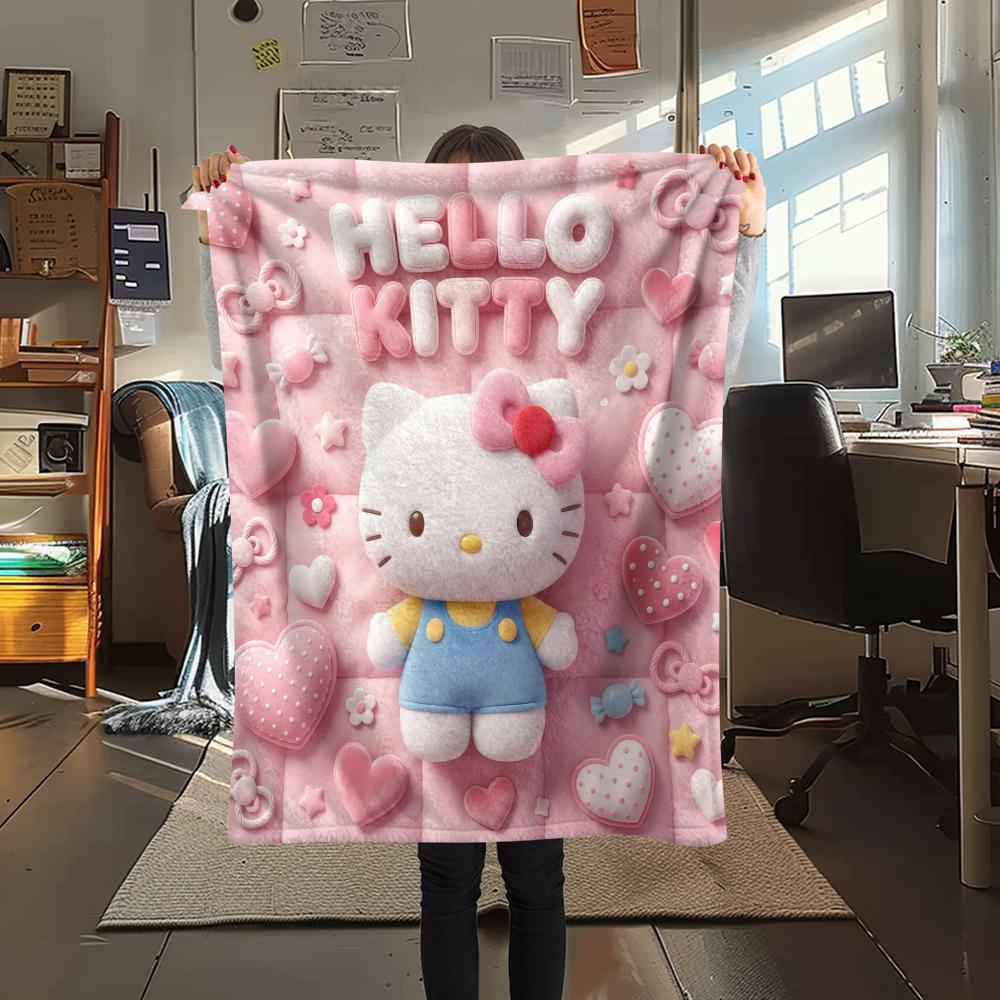 1PC Hello Kitty Pink Print Flannel Blanket, High quality All Seasons, Home Decor, Warmth and Comfort, Perfect for Christmas Gifts
